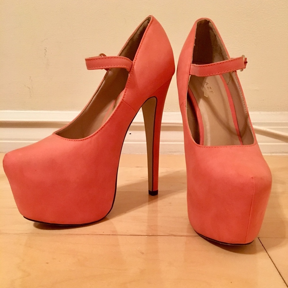 New orange suede heels/ platform pumps